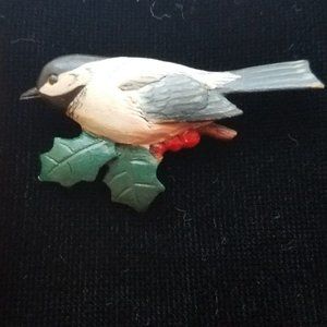 Holiday Jewelry - Wooden Chickadee Brooch
